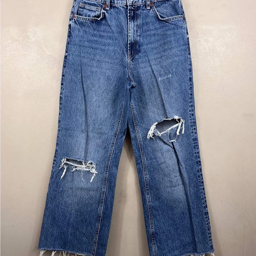 Zara Blue Straight Leg Distressed Jeans